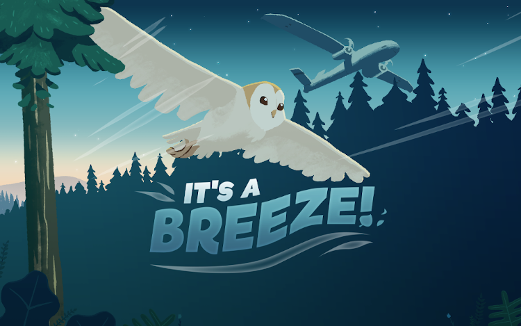 It's a breeze starting page showing an owl and unmanned aircraft